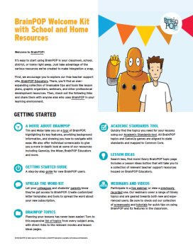 screenshot of BrainPOP welcome kit with some getting started links
