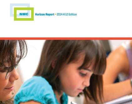 student writing cover of horizon report
