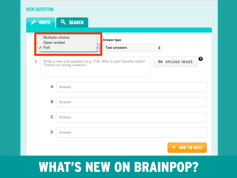 highlighed options for writing a question on BrainPOP mixer