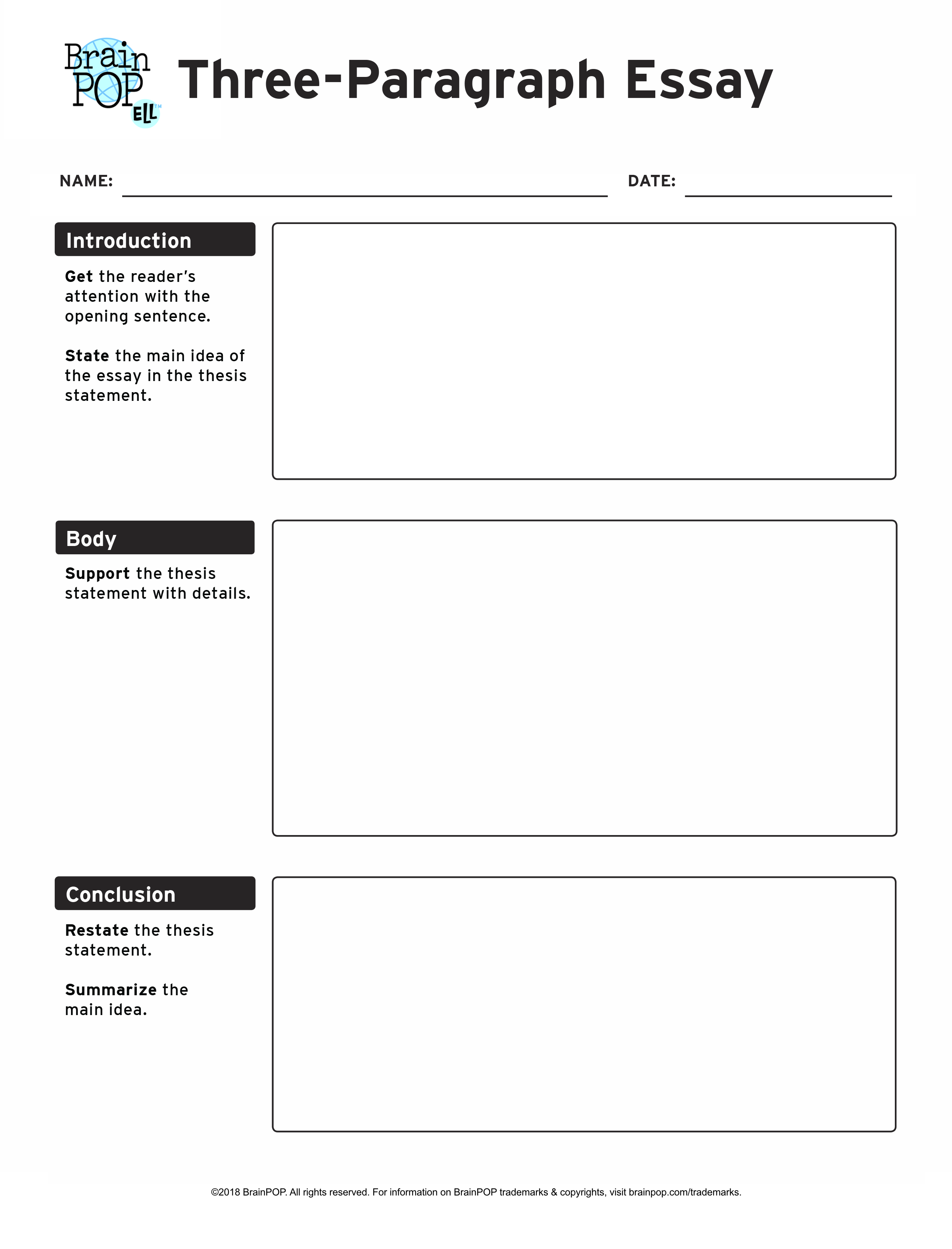 Three Paragraph Essay Graphic Organizer BrainPOP Educators