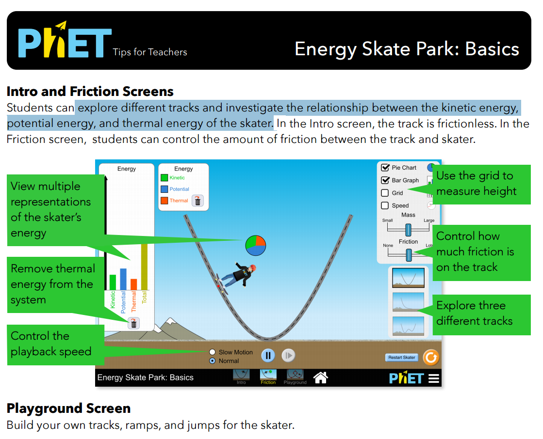Energy Skate Park Simulation Overview for Teachers