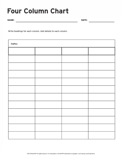 Four Column Chart Graphic Organizer