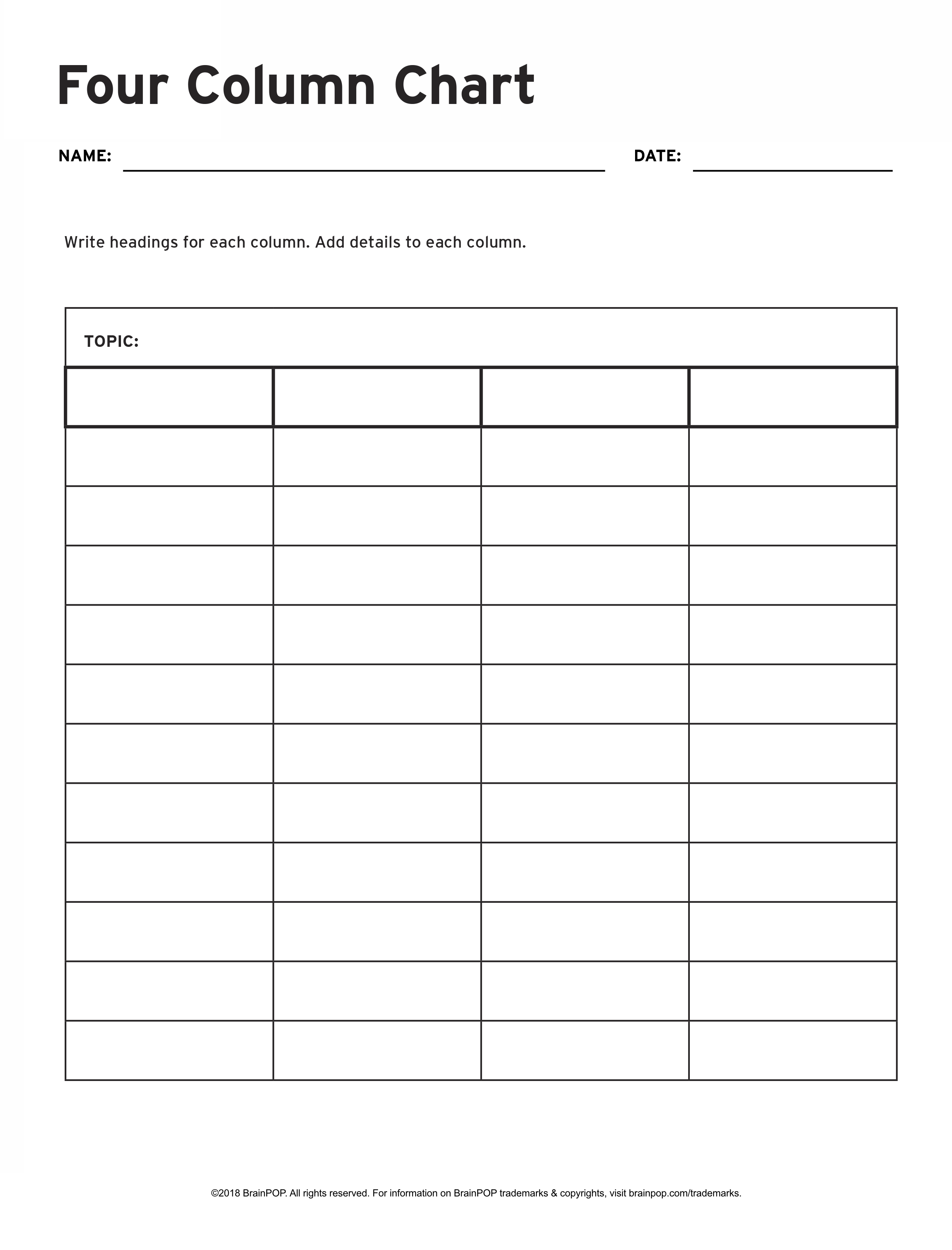 Blank 4 Column Chart Printable